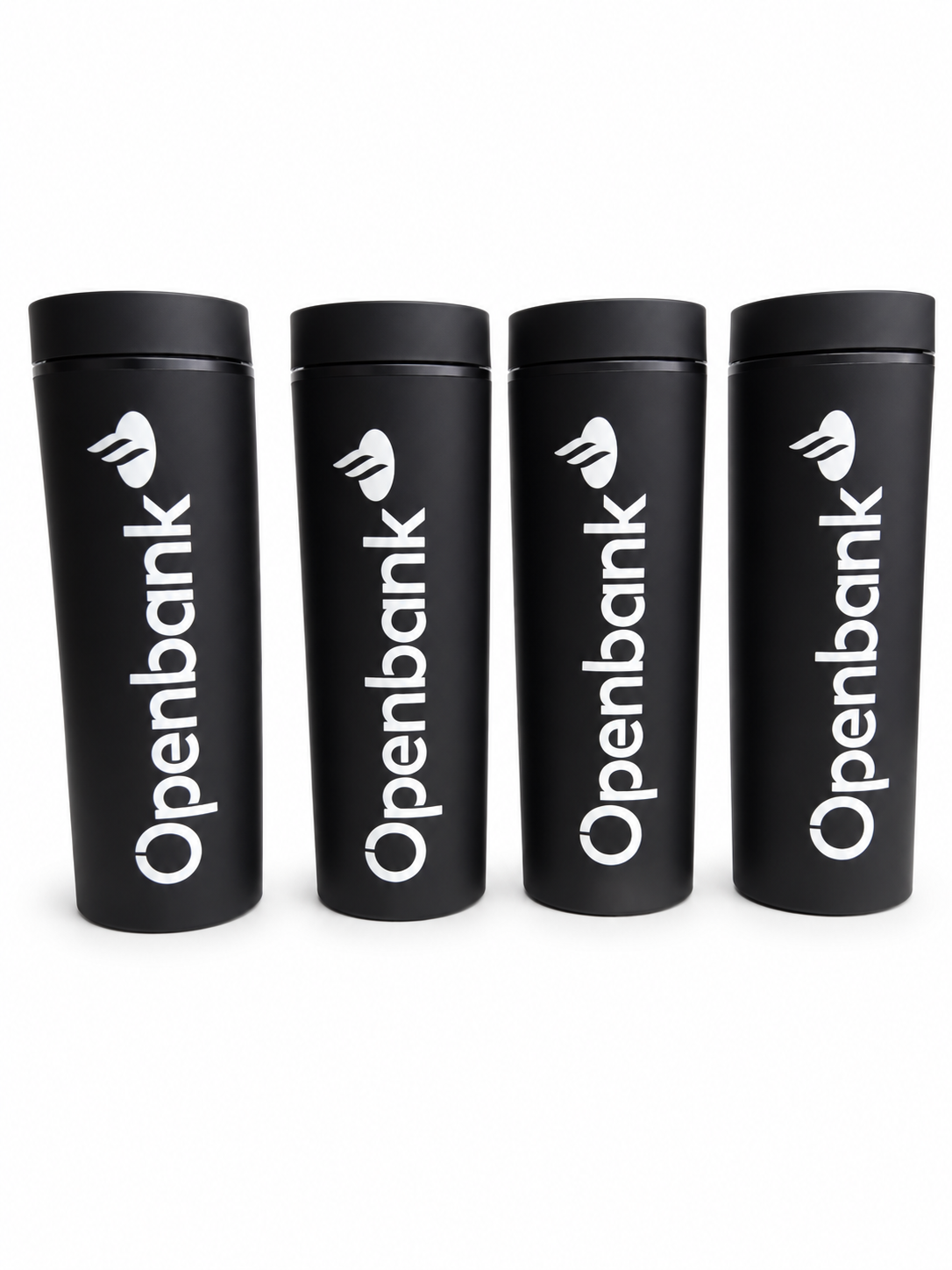 Termos negros personalizados con logotipo blanco mediante DTF UV